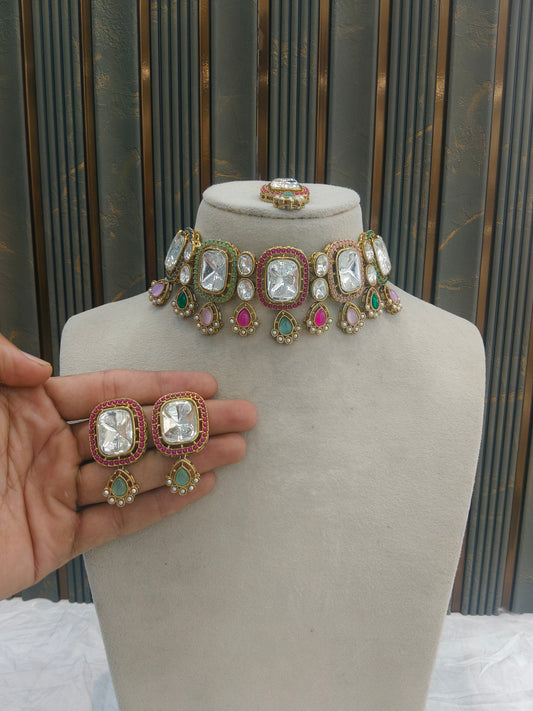 Antique Multi Color Kundan Choker Jewellery Lsg Set