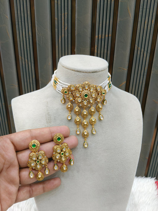 Green Polki Kundan Choker Set/ kundan Indian Lake jewellery sets