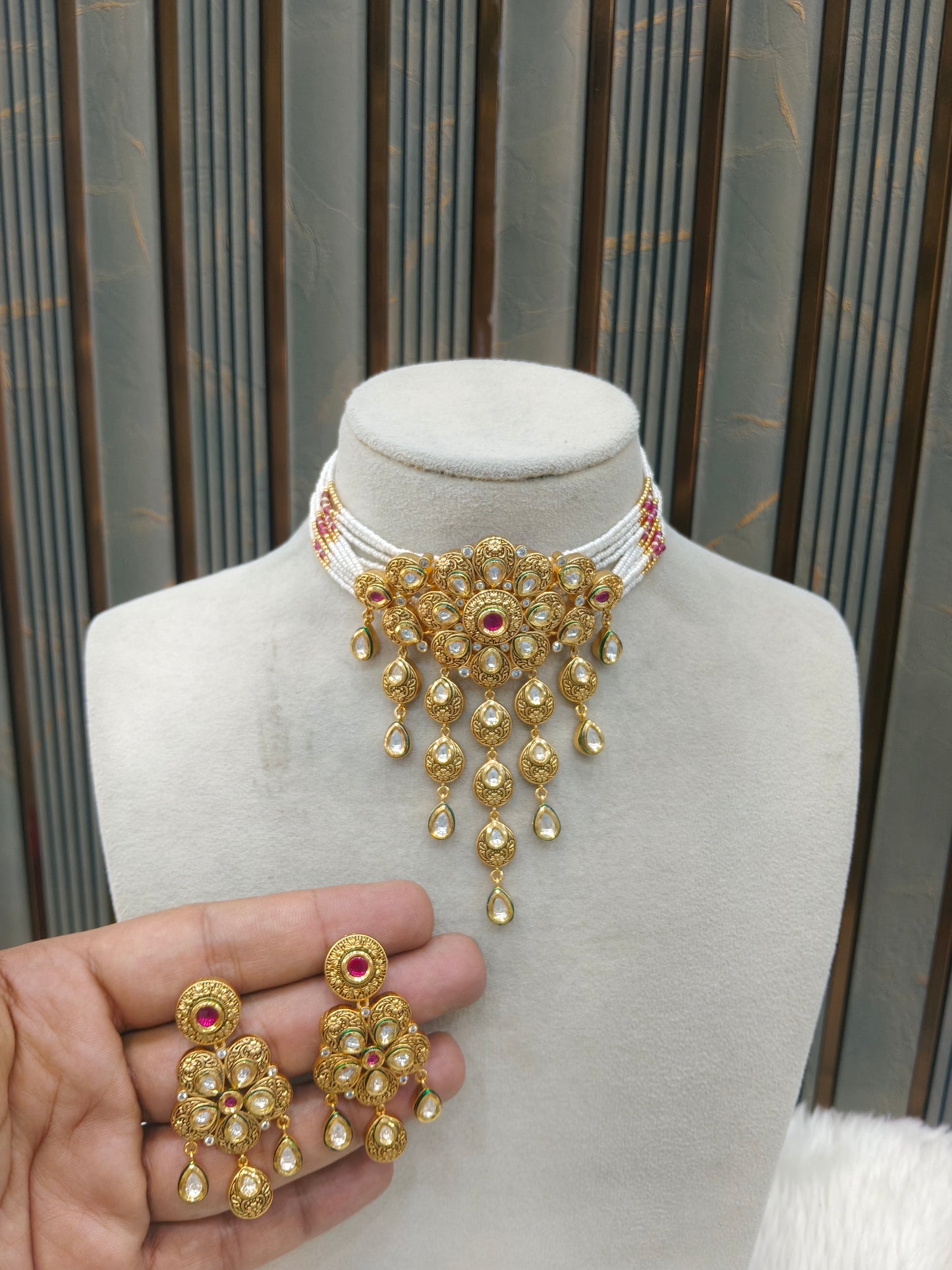 Ruby Polki Kundan necklace Set/ kundan Indian Lake jewellery sets
