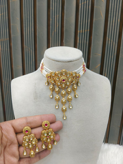 Ruby Polki Kundan necklace Set/ kundan Indian Lake jewellery sets