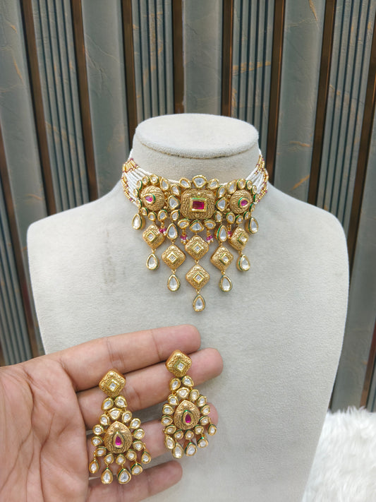 Ruby Polki Kundan Choker Set/ kundan Indian Lake jewellery sets