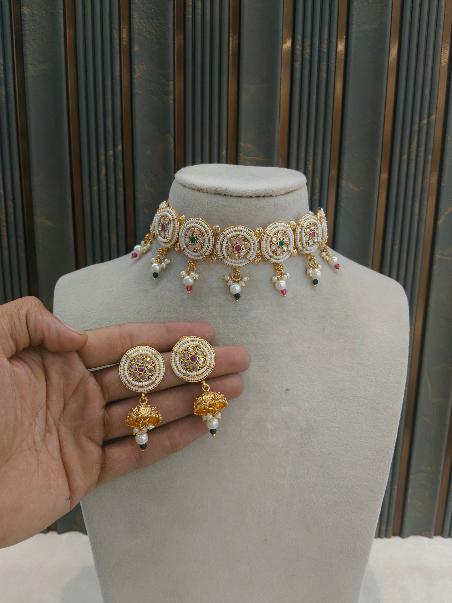 Gold Polki Ruby Green Choker Jewellery Jayla Sets
