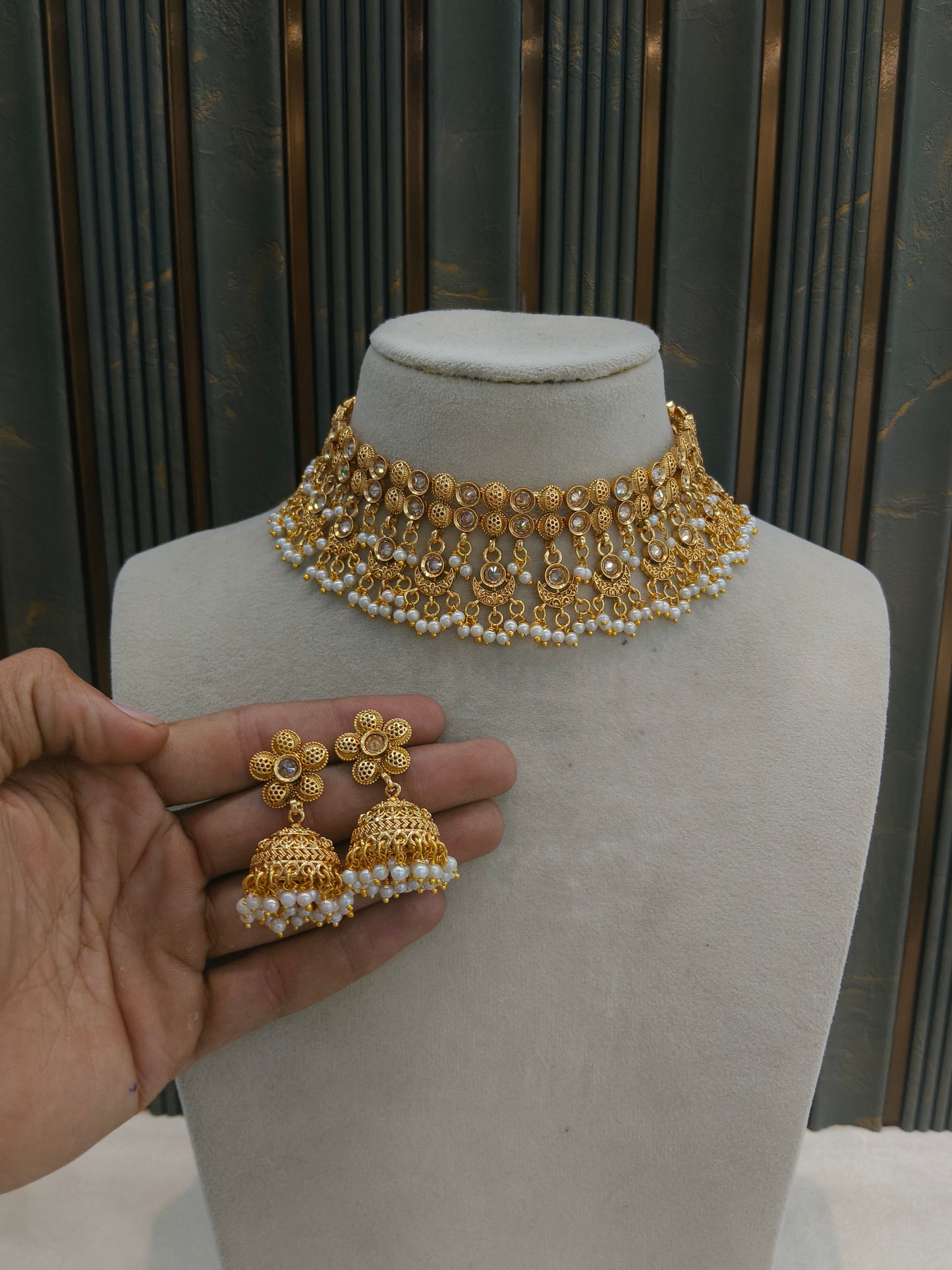 Gold Polki White Choker Jewellery Jayla Sets