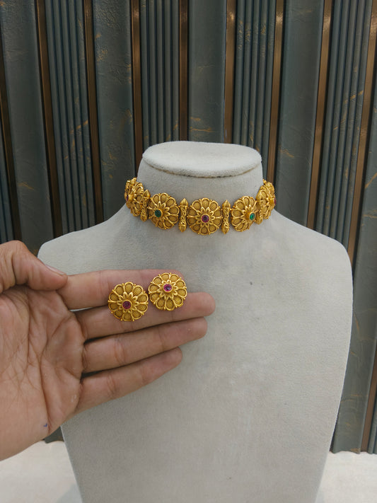 Gold Polki Ruby Green Choker Jewellery Rue Sets