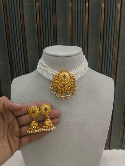 Gold Polki Ruby Choker Jewellery Elle Sets