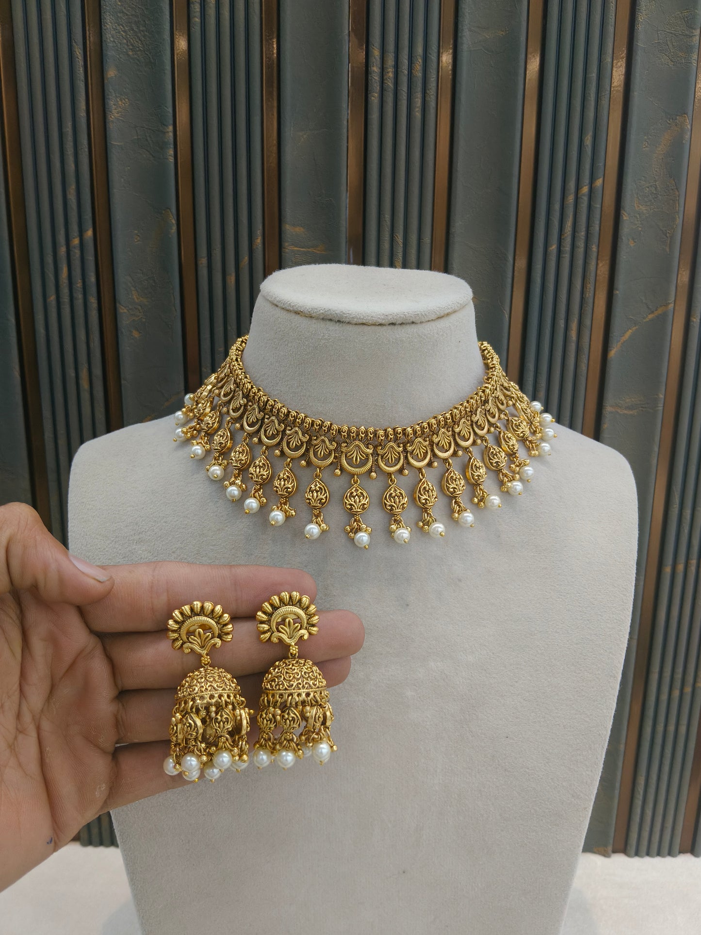 Gold Polki White Choker Jewellery Elle Sets