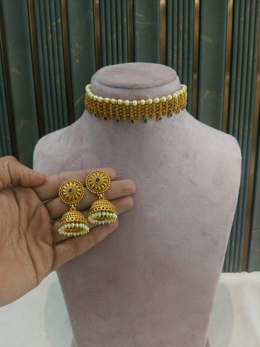 Gold Polki Ruby Green Choker Jewellery Elle Sets