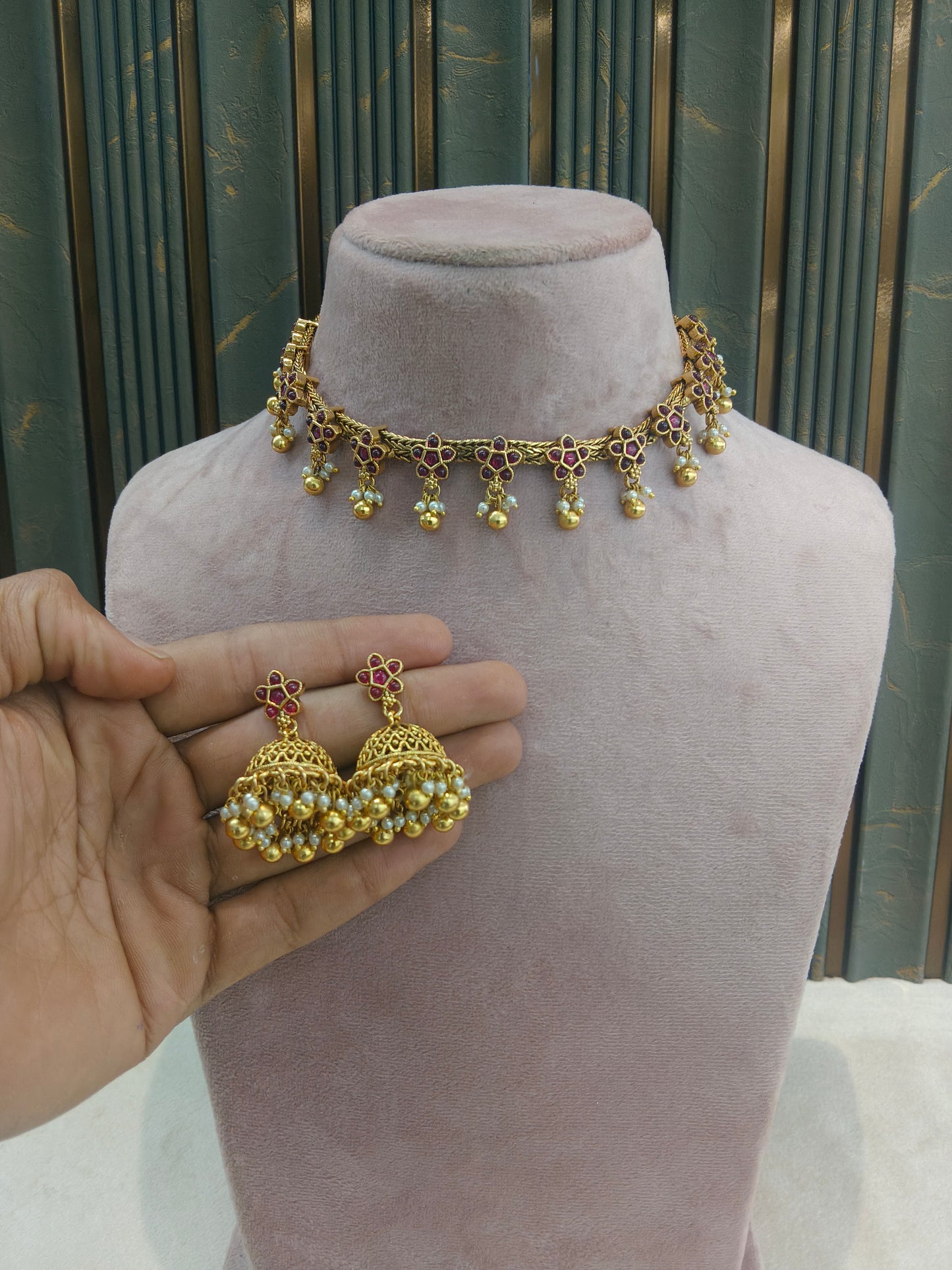 Gold Polki Maroon Necklace Jewellery Diviti Sets