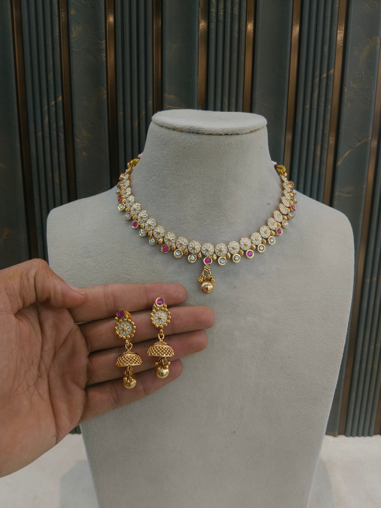 Gold Polki Ruby Necklace Jewellery Diviti Sets
