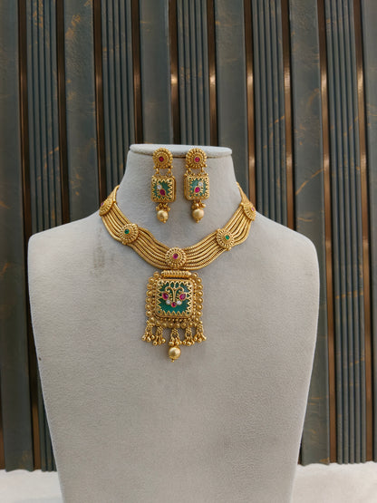 Gold Polki Ruby Sage Green Necklace Jewellery Riko Sets