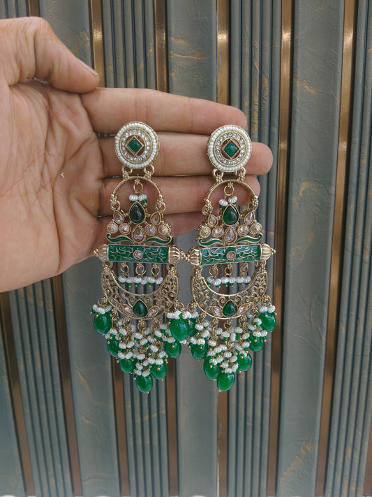 Antique Gold Green Bollywood Saku Earrings