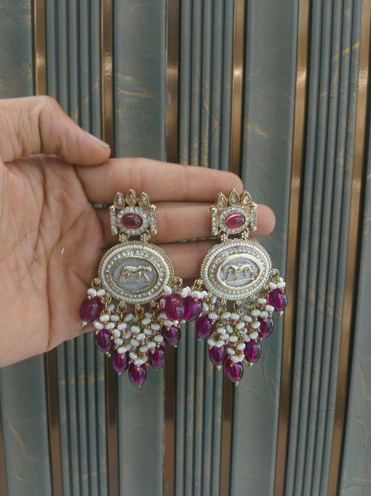 Antique Gold Majenta Bollywood Yua Earrings