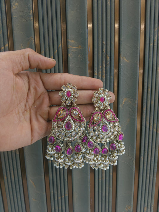 Antique Gold Majenta Bollywood Yua Earrings