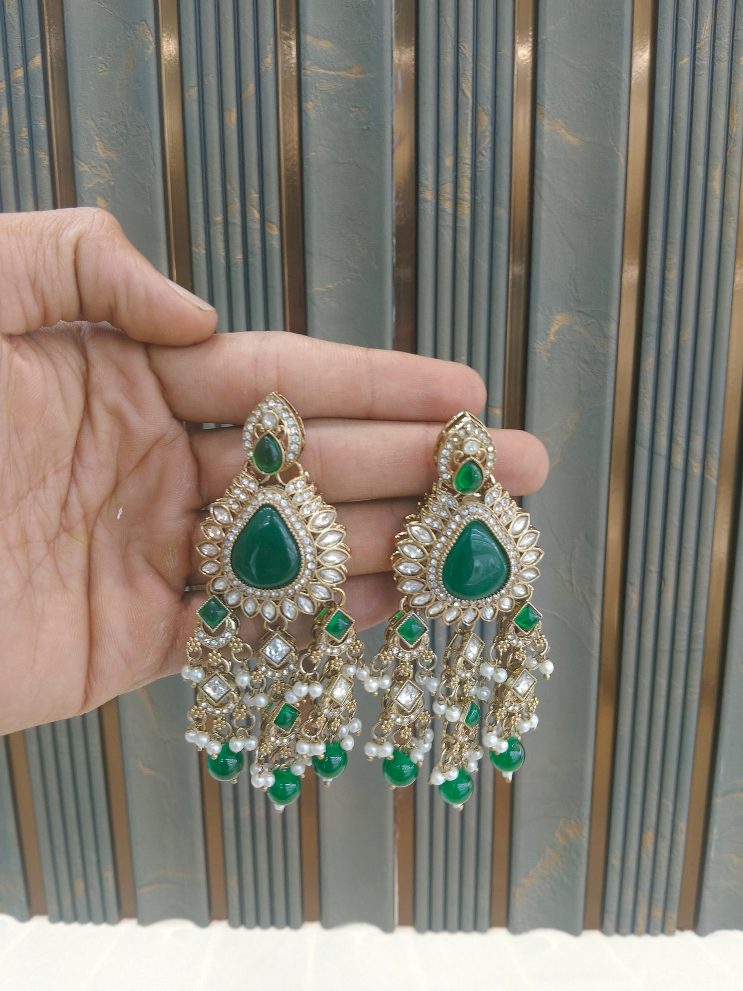 Antique Gold Green Bollywood Yua Earrings