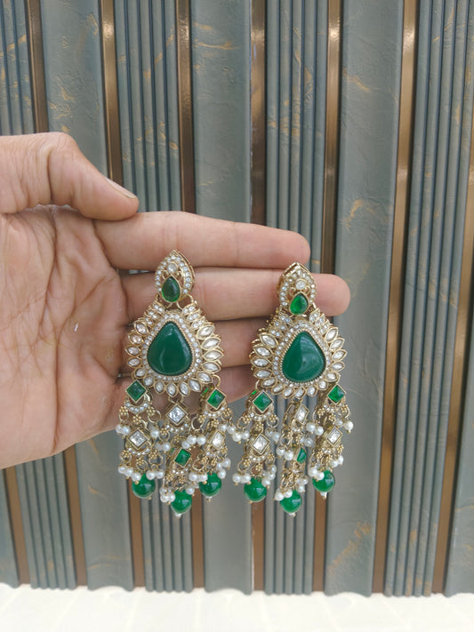 Antique Gold Green Bollywood Yua Earrings