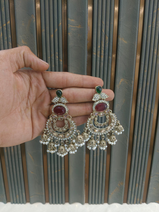 Antique Gold Maroon Green Bollywood Tora Earrings