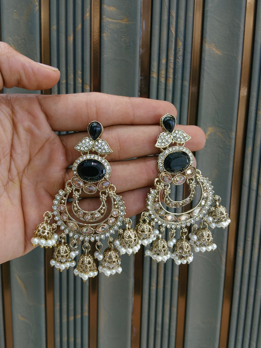 Antique Gold Black Bollywood Tora Earrings