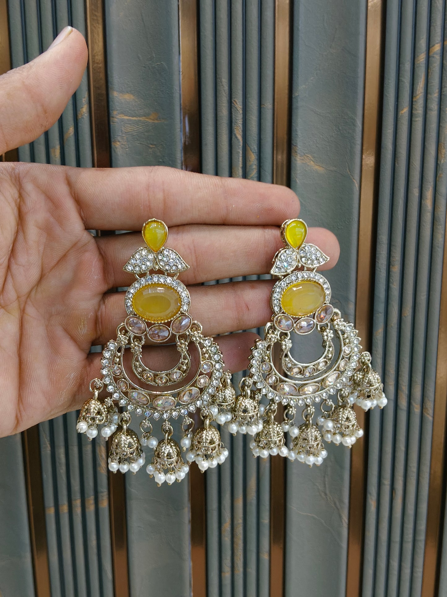 Antique Gold Yellow Bollywood Yuri Earrings