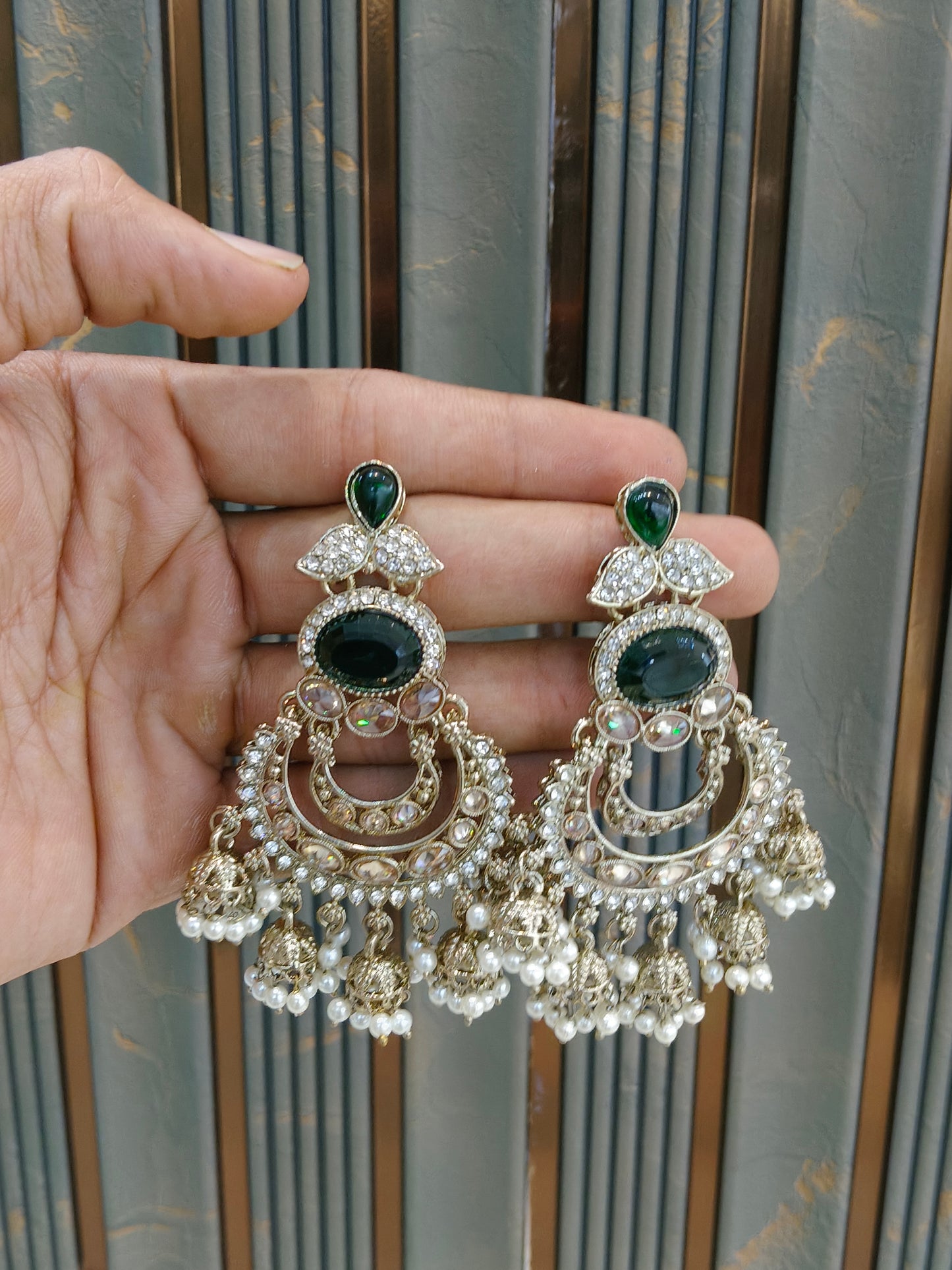 Antique Gold Green Bollywood Yuri Earrings