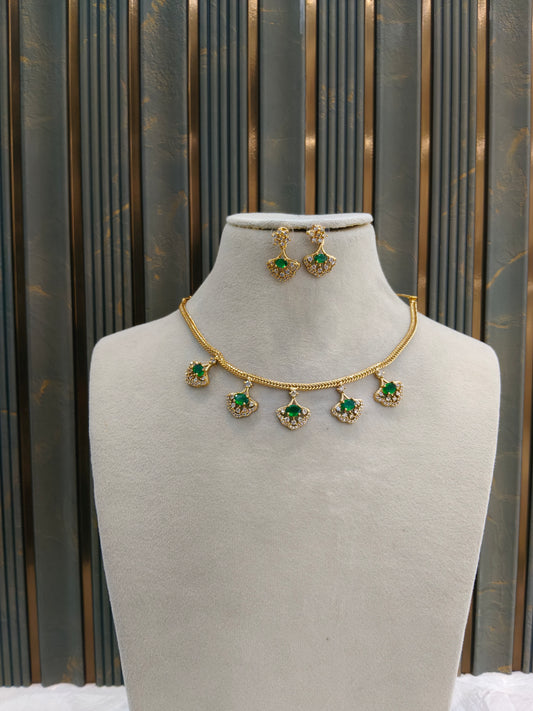 Gold American Diamond Green Ad Inori Necklace Set
