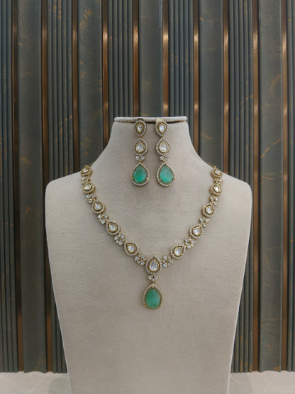 Antique Gold Pista Moissanite Kundan Necklace Jewellery Hina Set