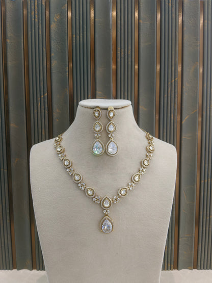 Antique Gold Moissanite Kundan Necklace Jewellery Hina Set