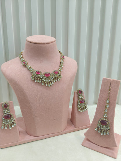 Antique Gold Ruby Moissanite Kundan Necklace Jewellery Lara Set