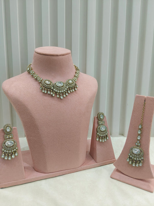 Antique Gold Moissanite Kundan Necklace Jewellery Lara Set