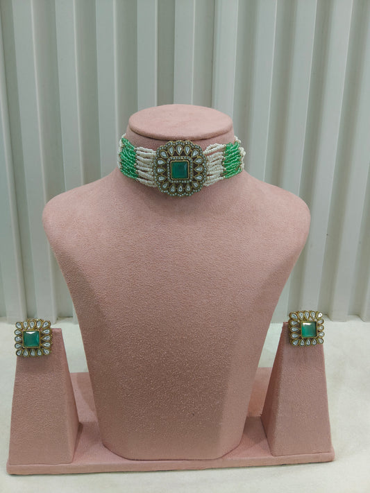 Antique Pista Moissanite Kundan Choker Jewellery Abby Set