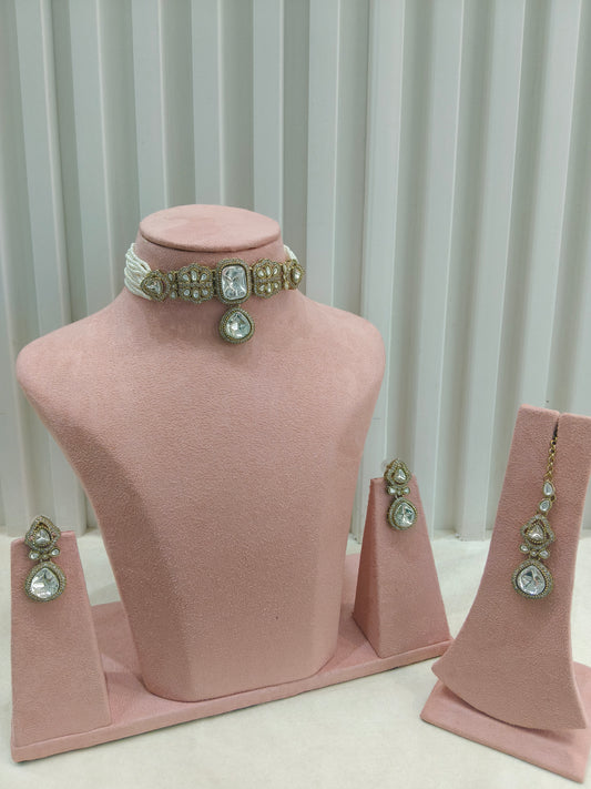 Antique Moissanite Kundan Choker Jewellery Letin Set
