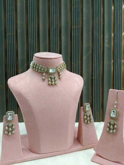 Antique Moissanite Kundan Choker Jewellery Soza Set