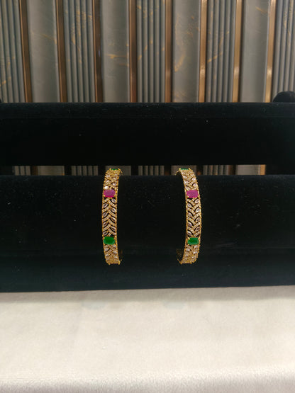 Bangles jewelry /Traditional bollywood jewelry Ruby Green Antique CZ Stone Aloo bangles