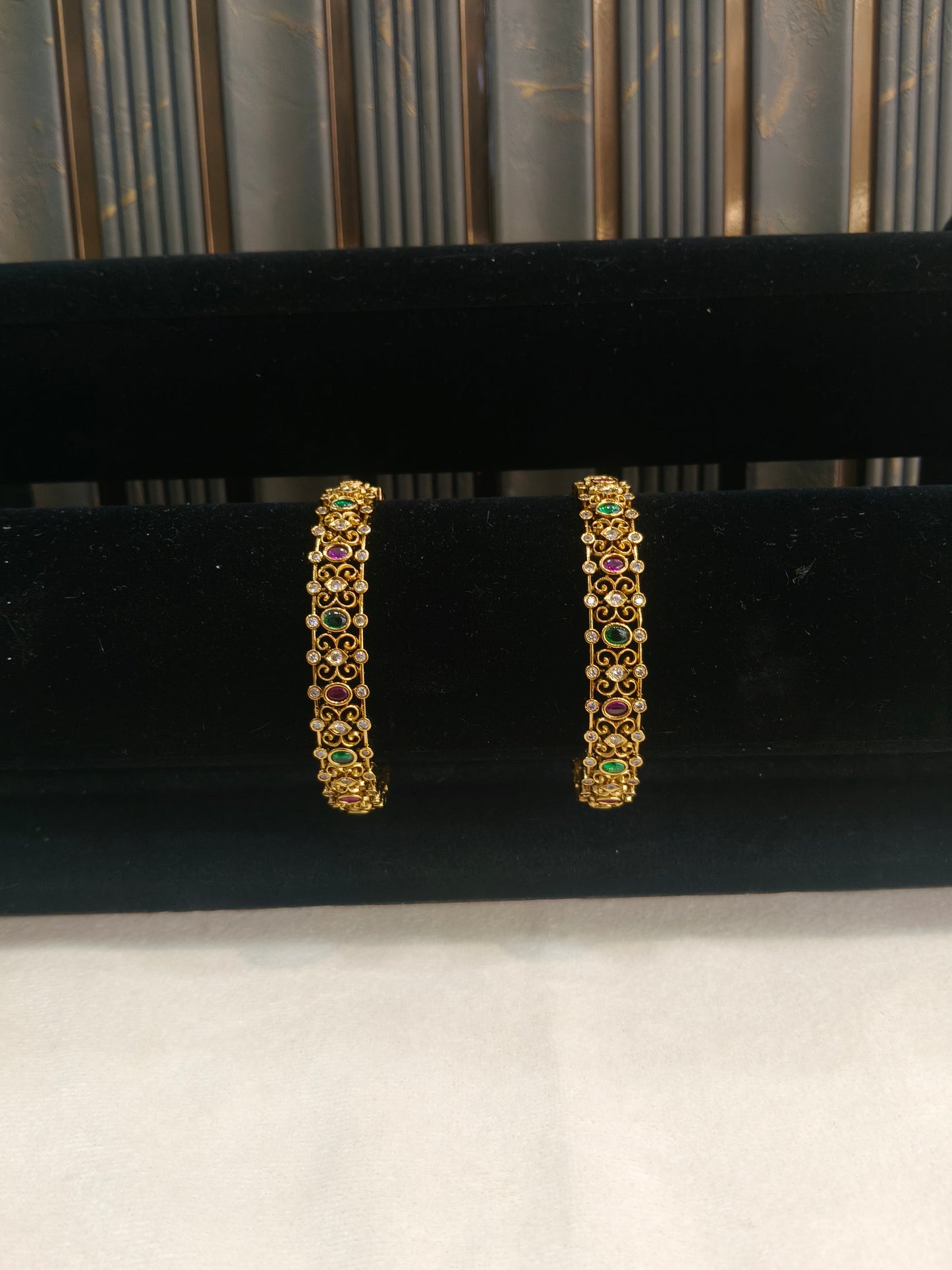 Bangles jewelry /Traditional bollywood jewelry Ruby Green Antique CZ Stone Danya bangles