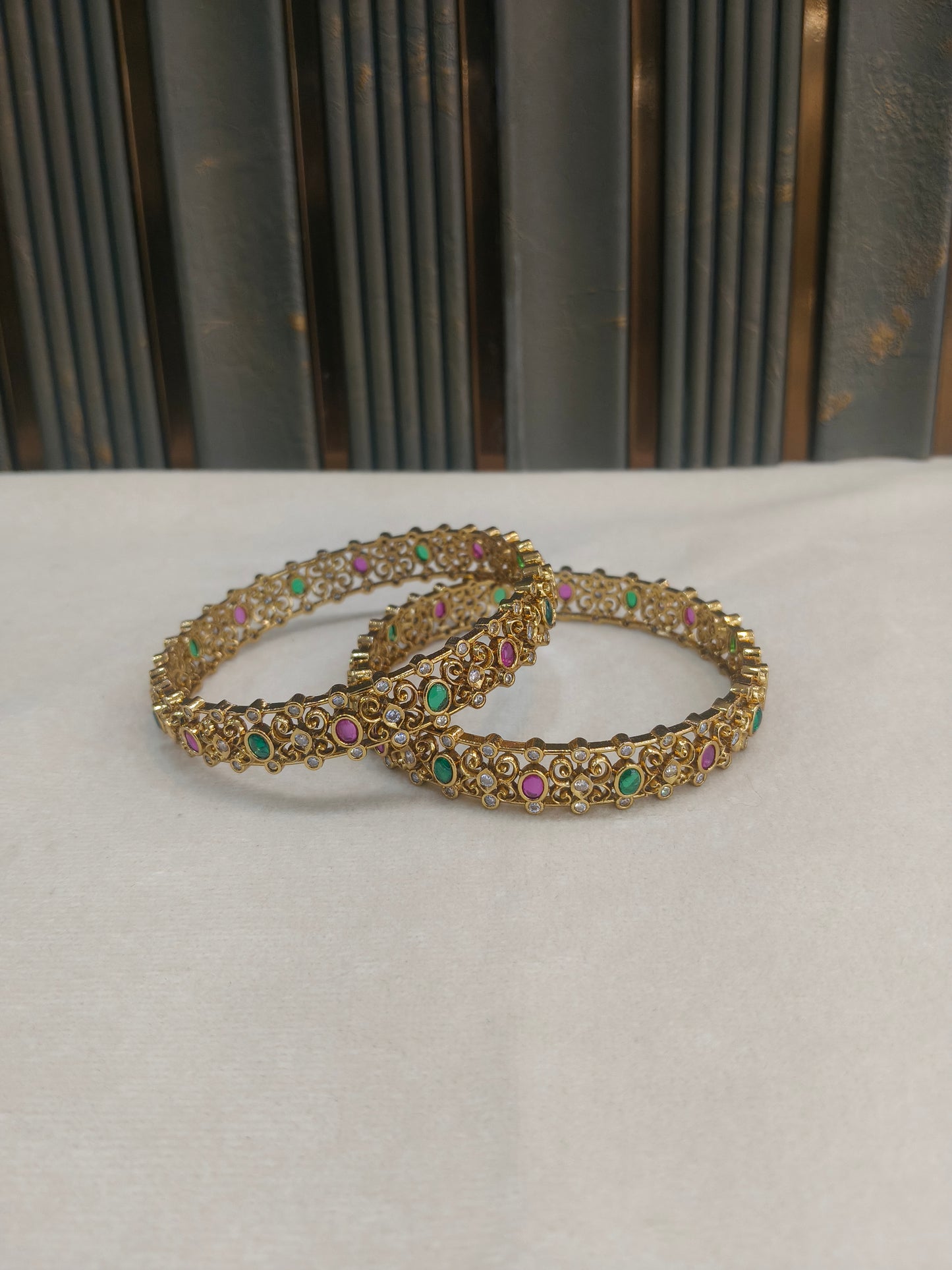 Bangles jewelry /Traditional bollywood jewelry Ruby Green Antique CZ Stone Danya bangles