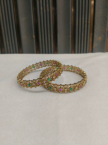Bangles jewelry /Traditional bollywood jewelry Ruby Green Antique CZ Stone Danya bangles