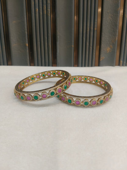 Bangles jewelry /Traditional bollywood jewelry Ruby Green Antique CZ Stone Eknoor bangles