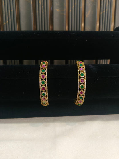 Bangles jewelry /Traditional bollywood jewelry Ruby Green Antique CZ Stone Eknoor bangles