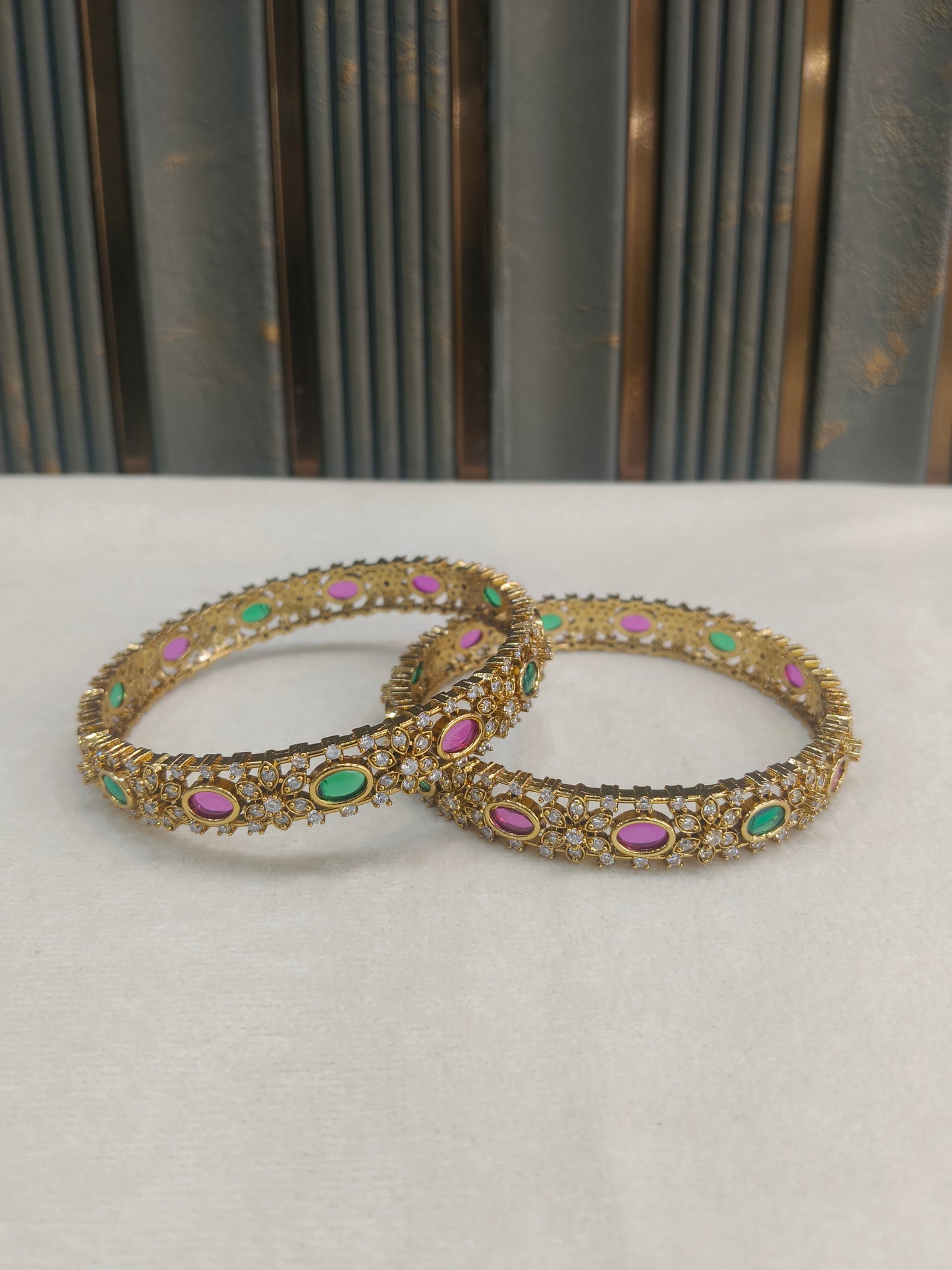 Bangles jewelry /Traditional bollywood jewelry Ruby Green Antique CZ Stone Emme bangles