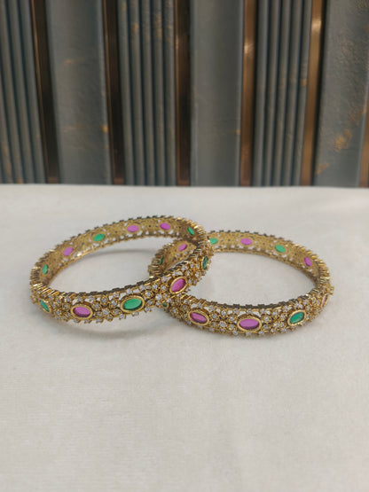 Bangles jewelry /Traditional bollywood jewelry Ruby Green Antique CZ Stone Emme bangles