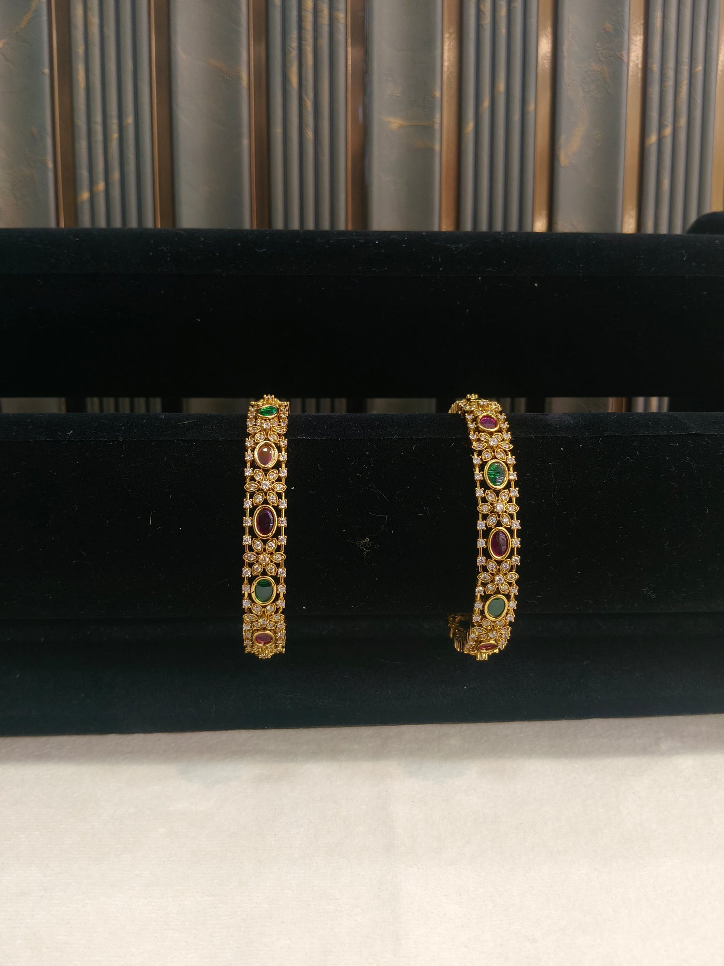 Bangles jewelry /Traditional bollywood jewelry Ruby Green Antique CZ Stone Emme bangles