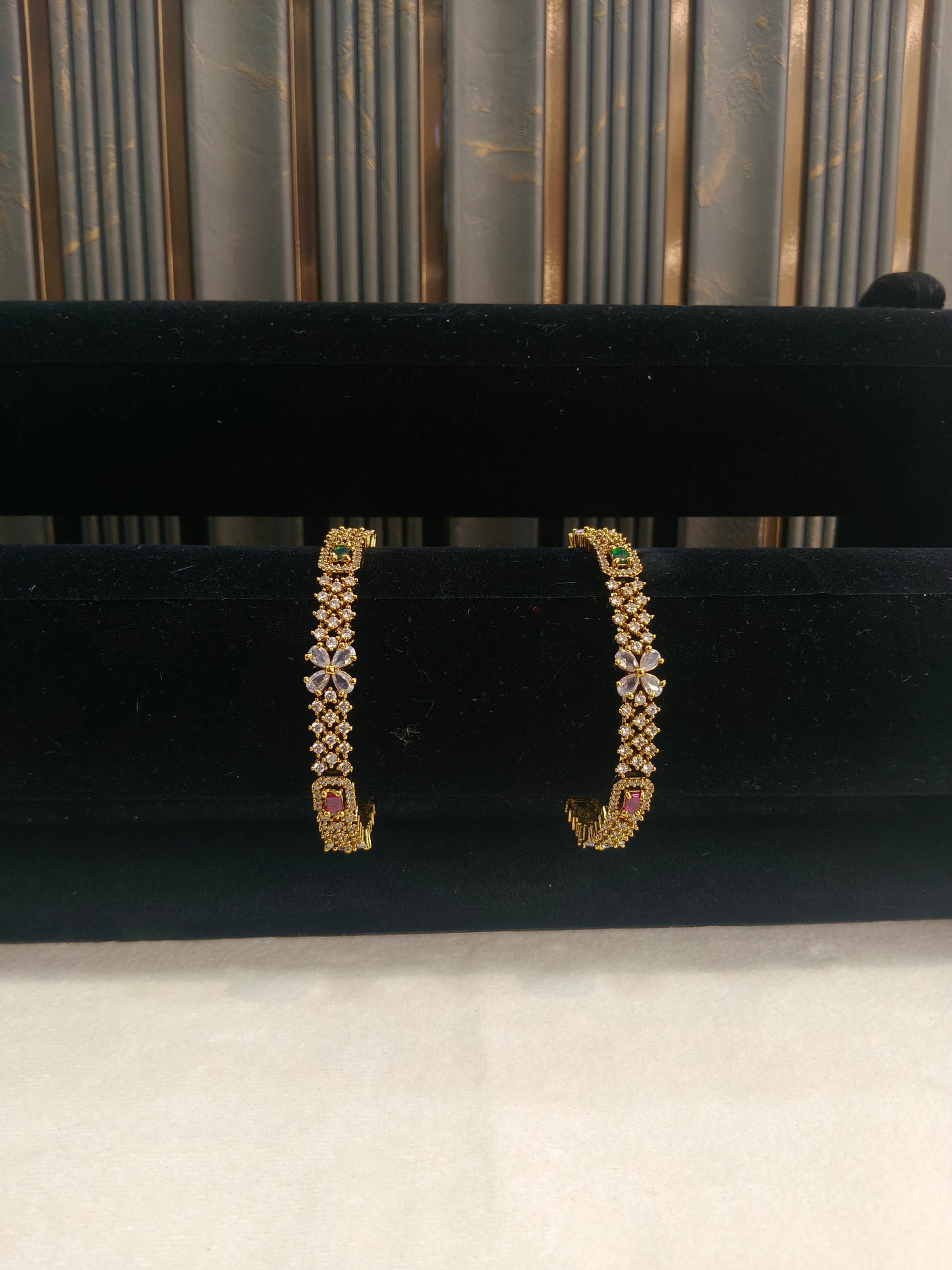 Bangles jewelry /Traditional bollywood jewelry Ruby Green Antique CZ Stone Janet bangles