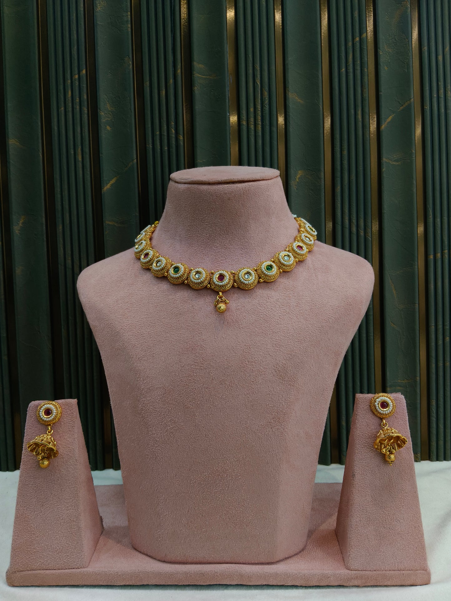 Gold Polki Ruby Green Necklace Jewellery Mansi Sets