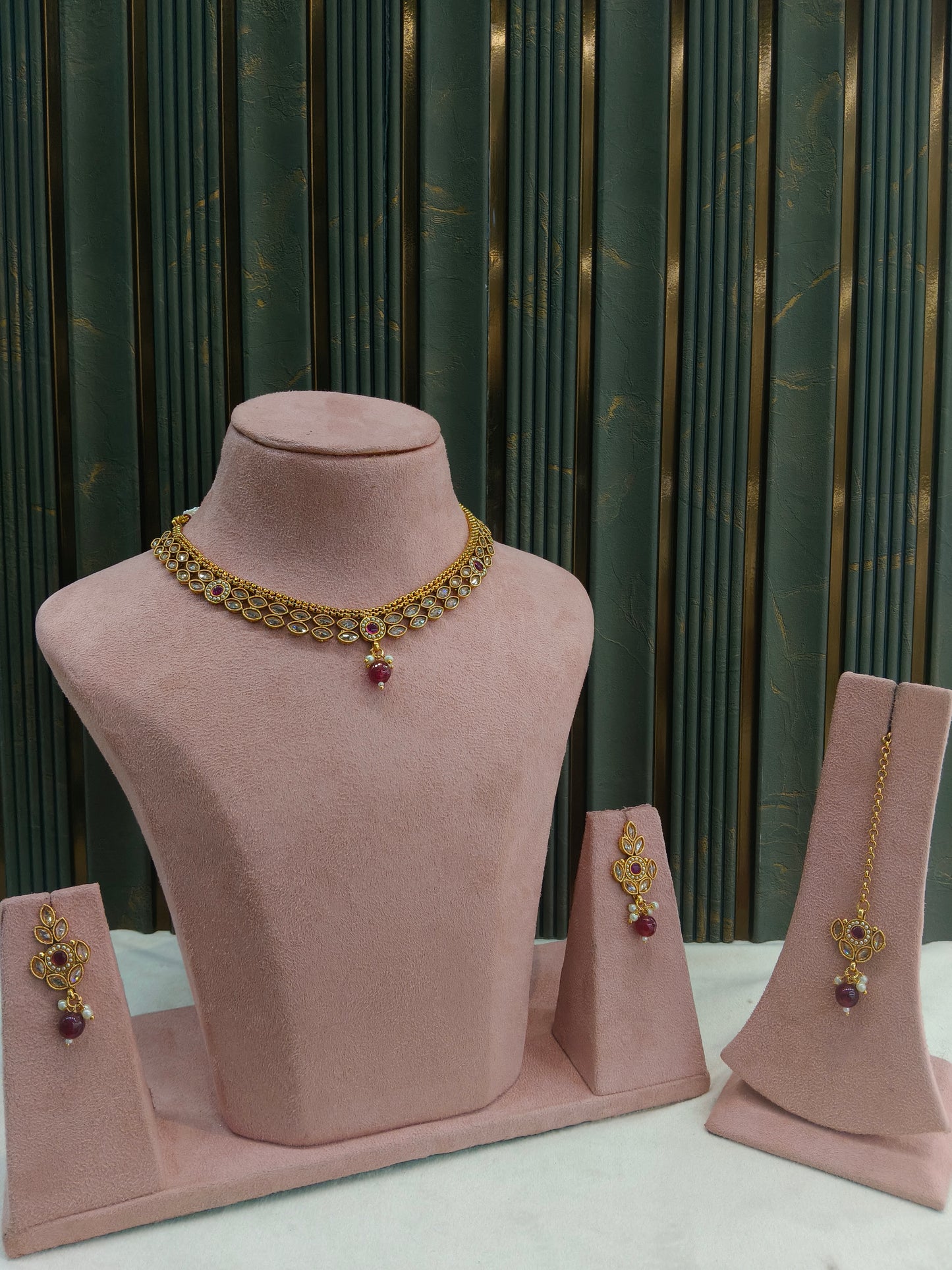 Gold Polki Ruby Necklace Jewellery Mansi Sets