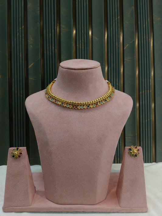Gold Polki Multi Color Necklace Jewellery Mansi Sets
