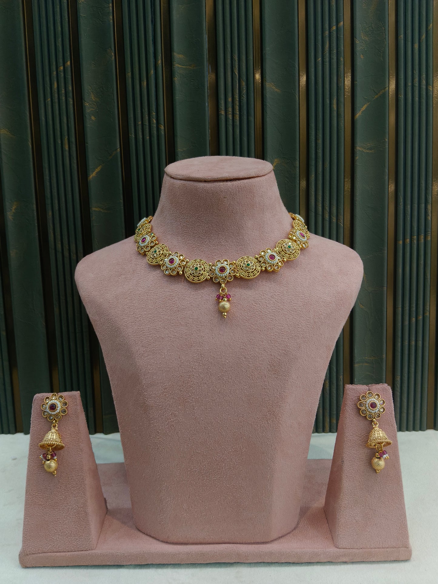 Gold Polki Ruby Green Necklace Jewellery Mansi Sets