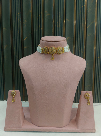 Gold Polki Choker Jewellery Bini Set