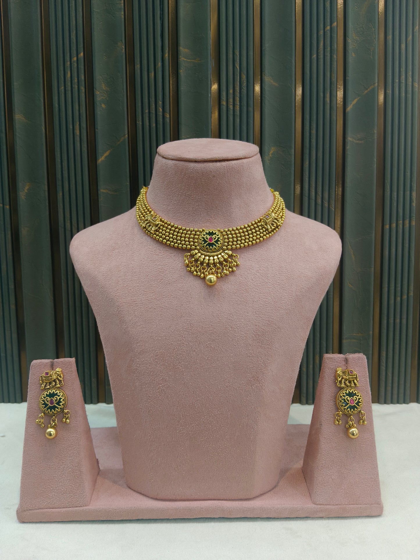 Gold Polki Ruby Sage Green Necklace Jewellery Mehram Sets