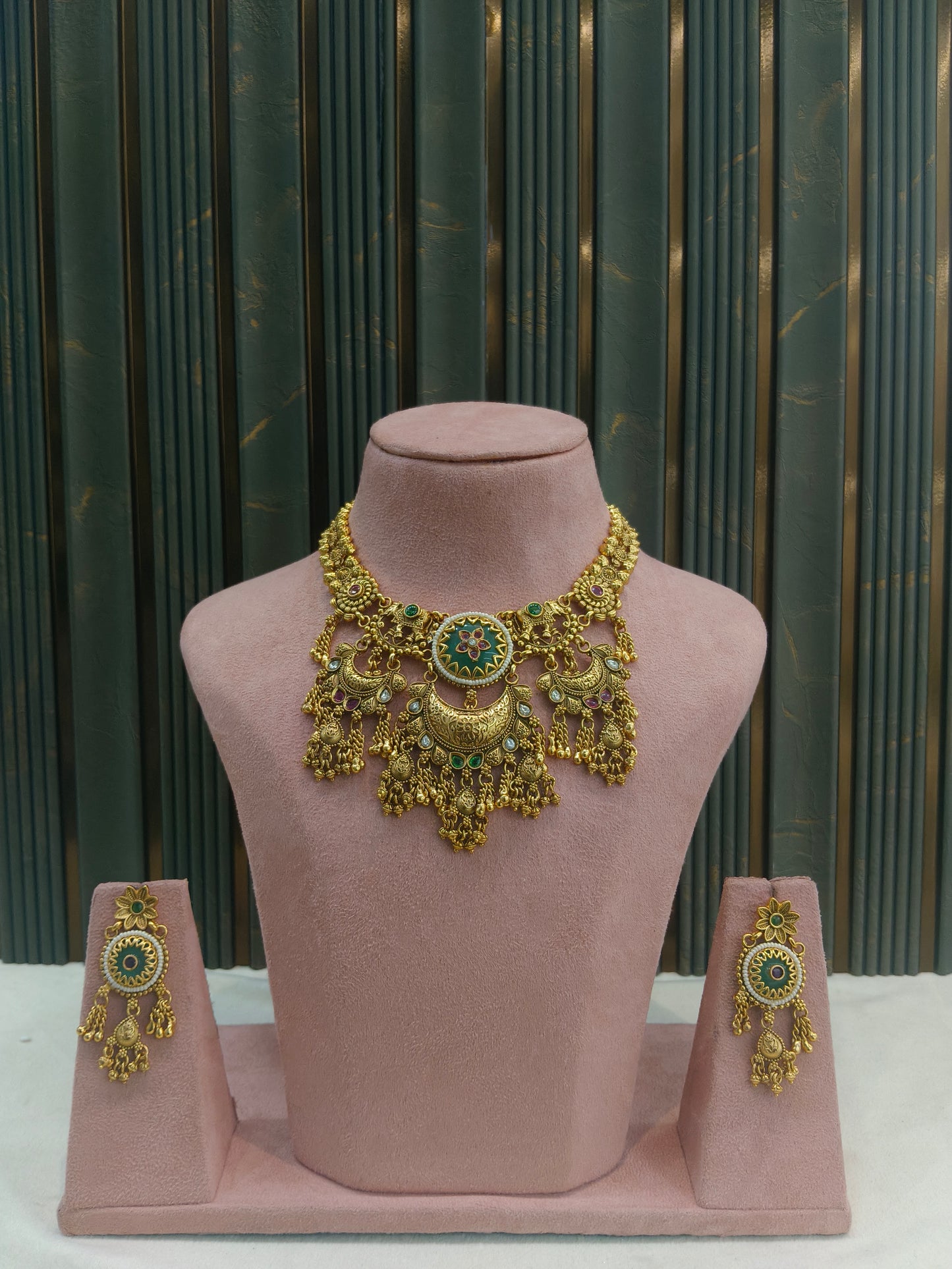 Gold Polki Ruby Sage Green Necklace Jewellery Mehram Sets