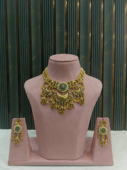 Gold Polki Ruby Sage Green Necklace Jewellery Mehram Sets