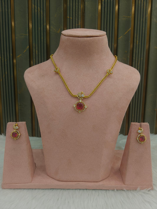 Gold Ruby American Diamond Ad Disny Necklace Sets